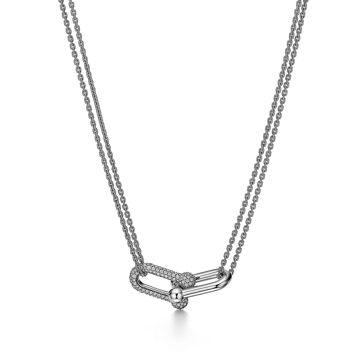 18K Gold Diamond Tiffany Hardwear Large Double Link Pendant