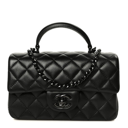Chanel Lambskin Quilted Mini Top Handle Rectangular Flap So Black