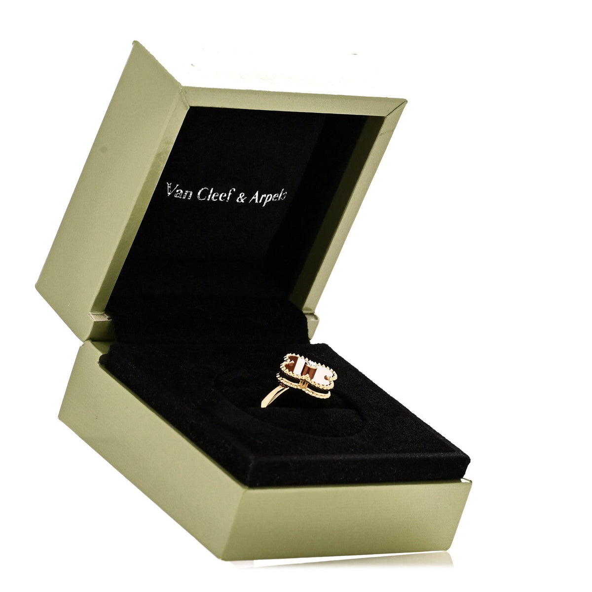 Van Cleef & Arpels 18K Yellow Gold Diamond Carnelian Vintage Alhambra Ring 52 6