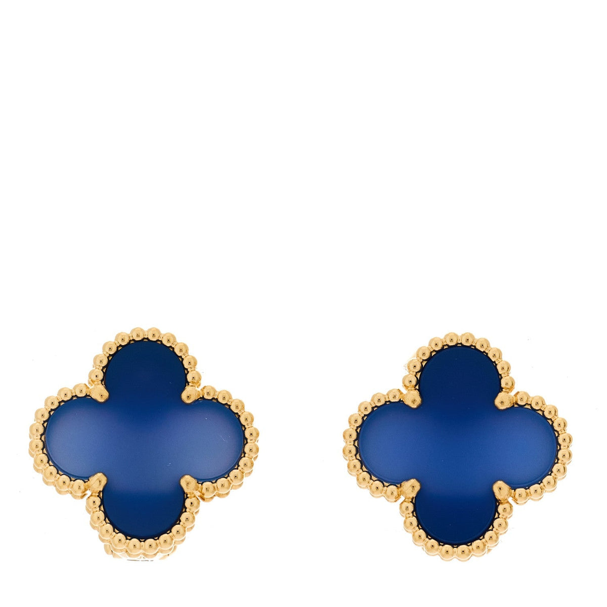 Van Cleef & Arpels 18K Yellow Gold Blue Agate Vintage Alhambra Earrings