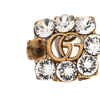 Gucci Metal Crystal Double G Clip On Earrings Aged Gold