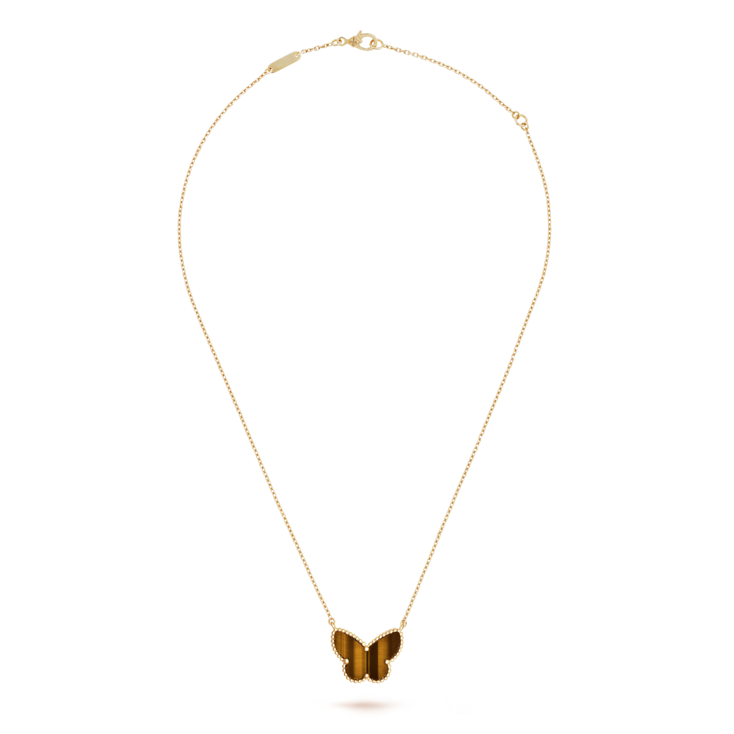 18K Yellow Gold Tiger Eye VCA Lucky Alhambra Butterfly Pendant