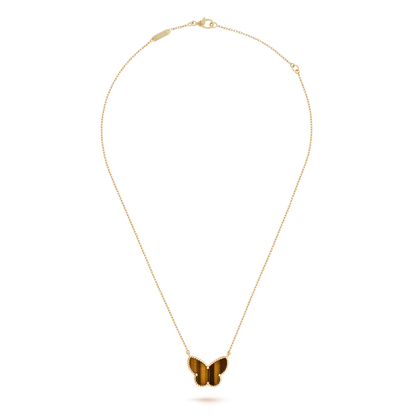 18K Yellow Gold Tiger Eye VCA Lucky Alhambra Butterfly Pendant