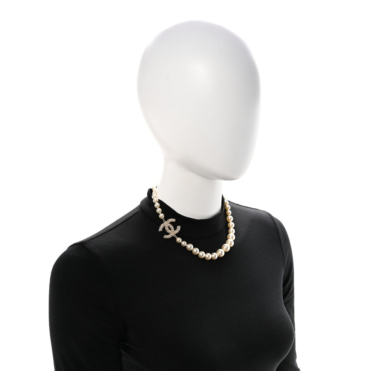 Chanel Pearl Crystal CC 100th Anniversary Necklace Light Gold