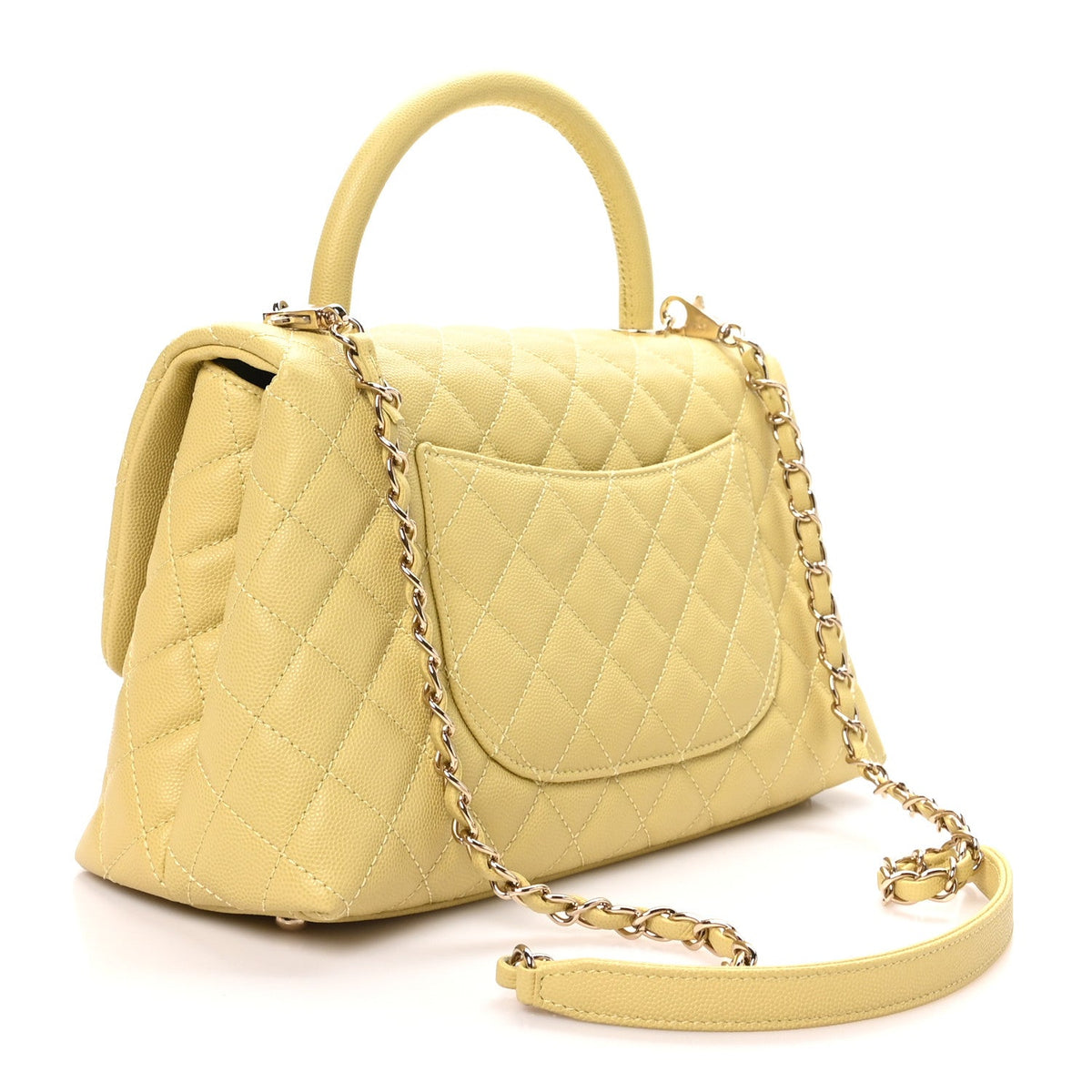 Chanel Caviar Quilted Small Coco Handle Flap Yellow