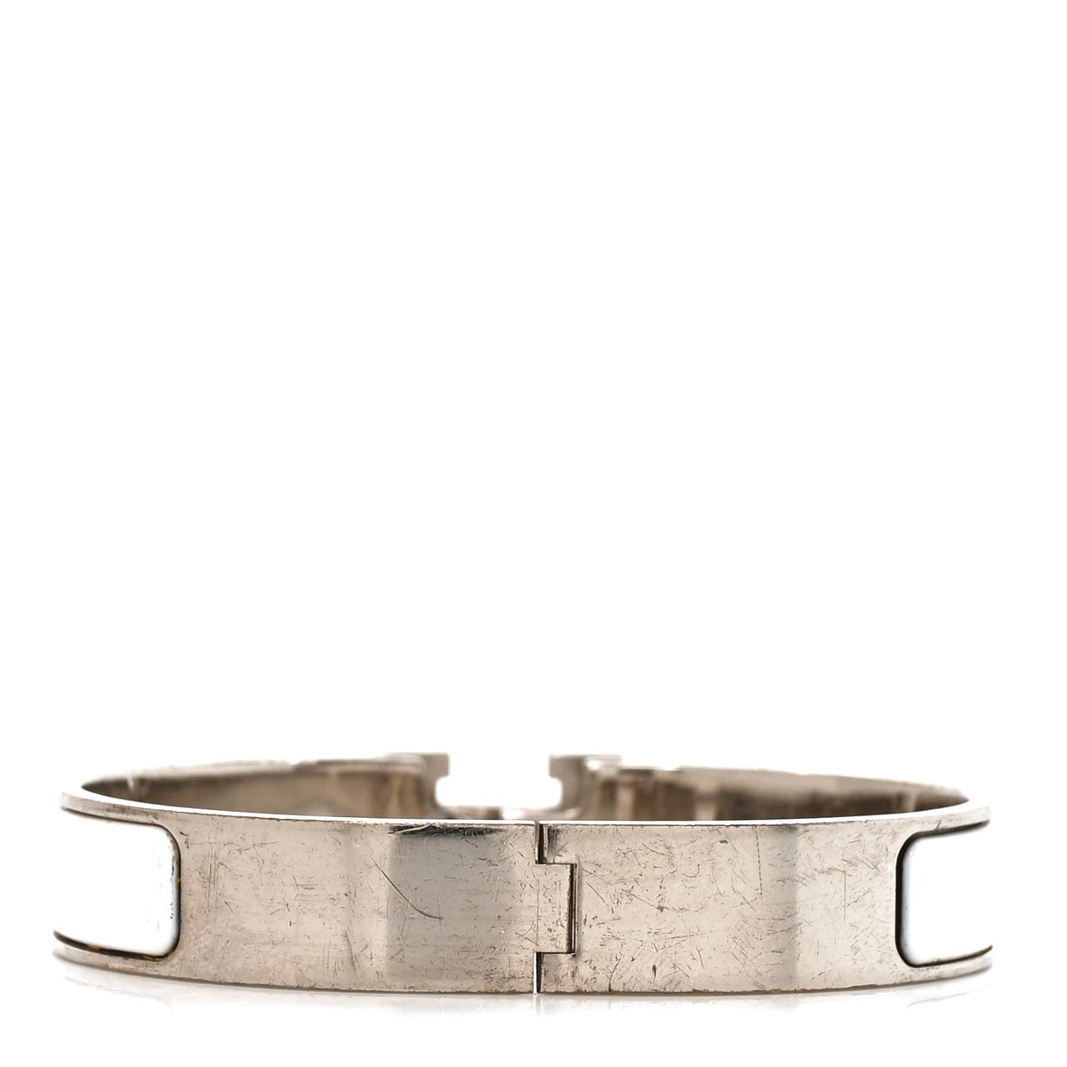 Hermes Palladium Plated Enamel Narrow Clic Clac H Bracelet GM White