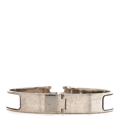 Hermes Palladium Plated Enamel Narrow Clic Clac H Bracelet GM White