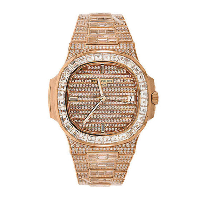 P. Philippe Nautilus - 40mm Rose Gold Diamond Paved Case - Diamond Paved Dial - Diamond Paved Bracelet - 5719/10R-010