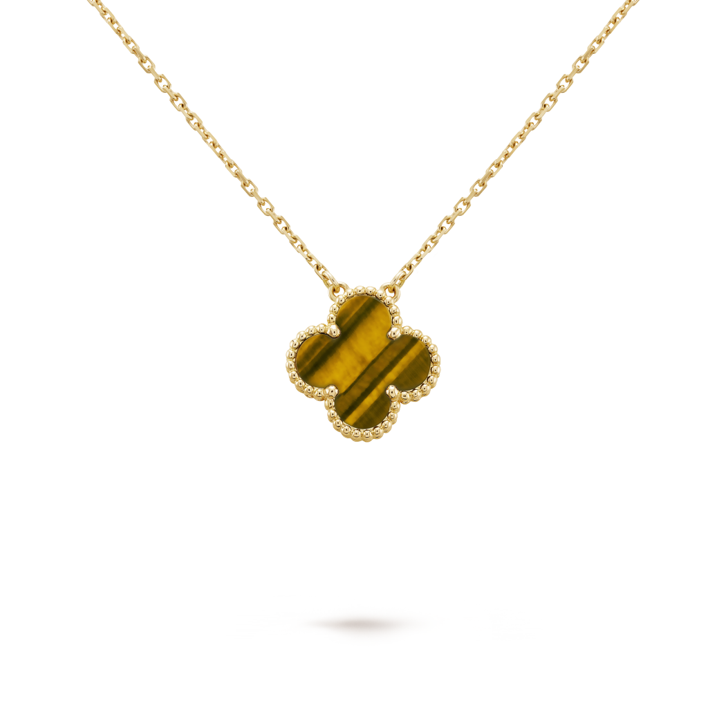 18K Yellow Gold Tiger Eye VCA Vintage Alhambra Pendant