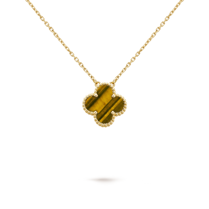 18K Yellow Gold Tiger Eye VCA Vintage Alhambra Pendant