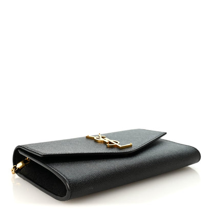 Saint Laurent Grain de Poudre Uptown Chain Wallet Black