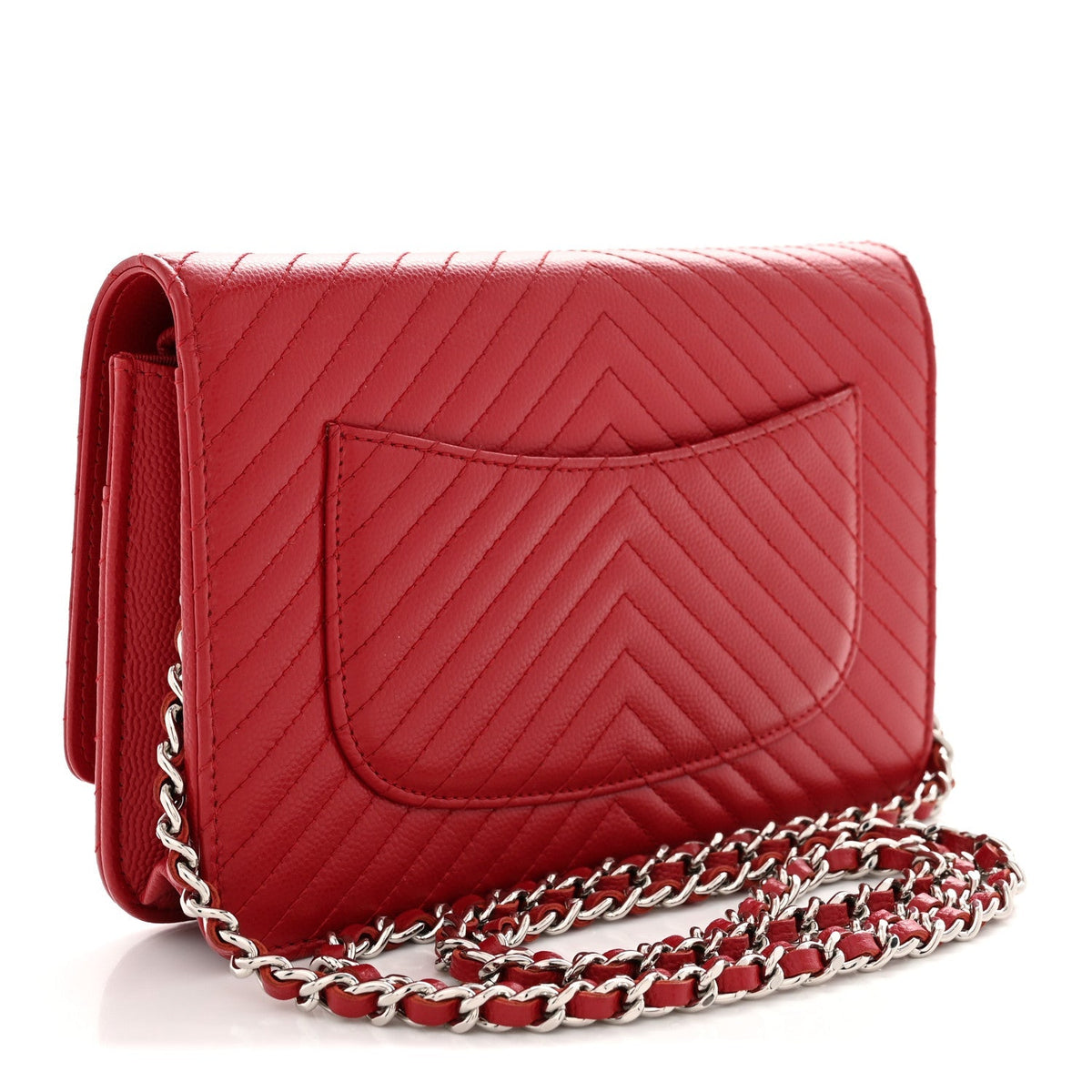 Chanel Caviar Chevron Quilted Wallet On Chain WOC Dark Red