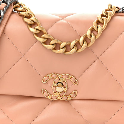 Chanel Lambskin Quilted Medium Chanel 19 Flap Beige