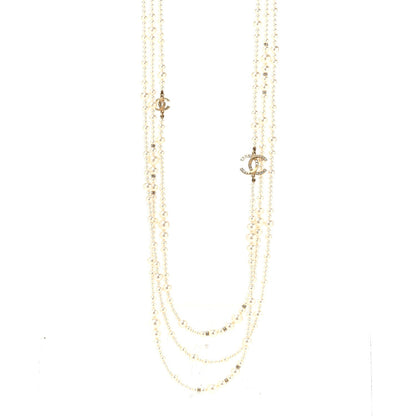 Chanel Metal Pearl Crystal Graduated CC Multi Strand Necklace Gold