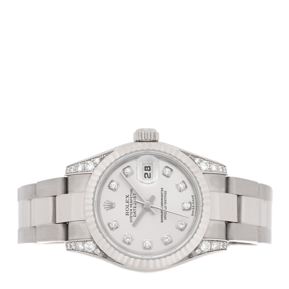 Rolex 18K White Gold Diamond 26mm Lady Datejust Watch Silver 179239
