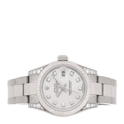 Rolex 18K White Gold Diamond 26mm Lady Datejust Watch Silver 179239