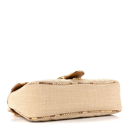 Gucci Raffia Elaphe Matelasse Small GG Marmont Shoulder Bag Natural Cream Brown
