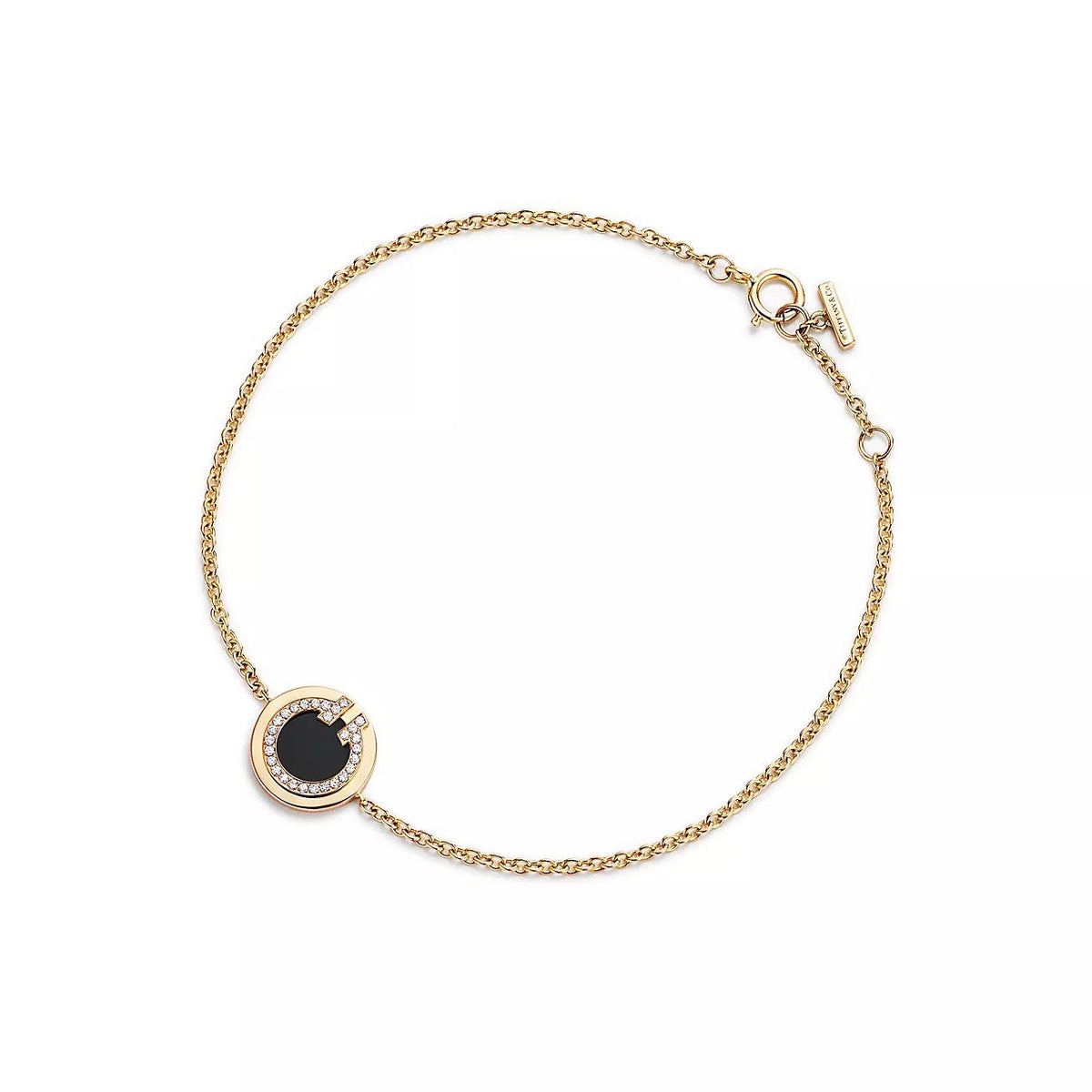 18K Yellow Gold Diamond Onyx Tiffany T Bracelet