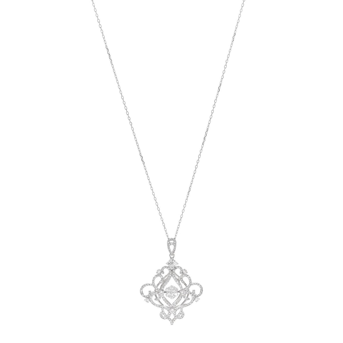 Parker & West 18K White Gold Diamond 1.48ctw Filigree Pendant Necklace