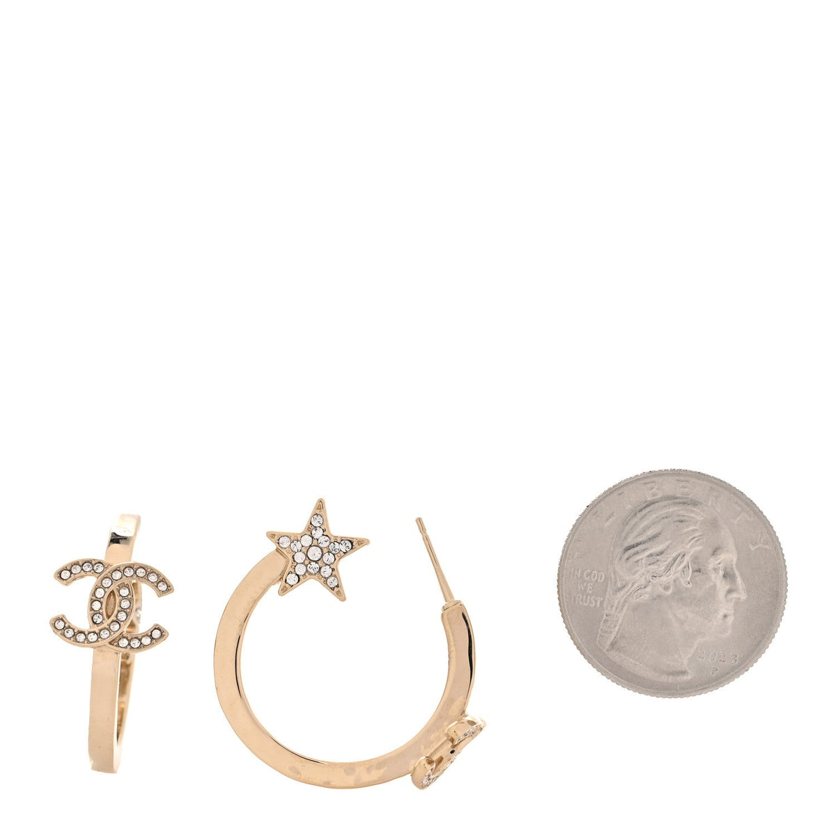 Chanel Metal Crystal CC Hoop Earrings Gold