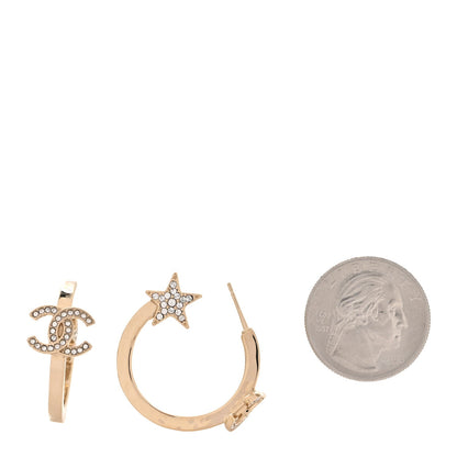 Chanel Metal Crystal CC Hoop Earrings Gold
