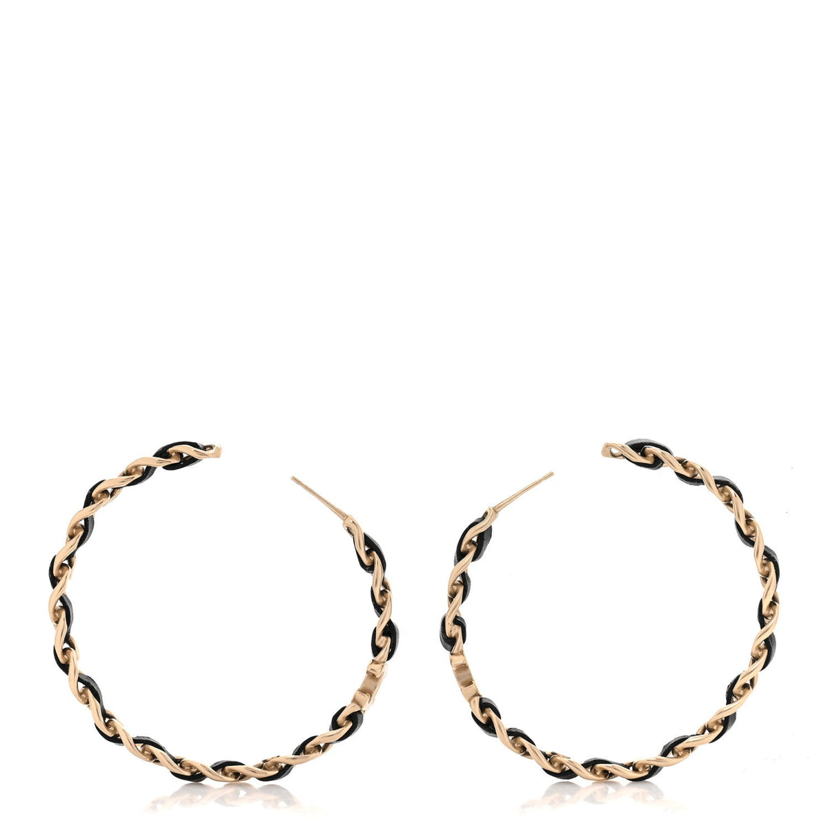 Chanel Lambskin CC Chain Hoop Earrings Gold Black