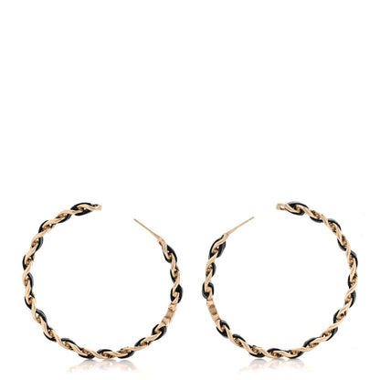 Chanel Lambskin CC Chain Hoop Earrings Gold Black