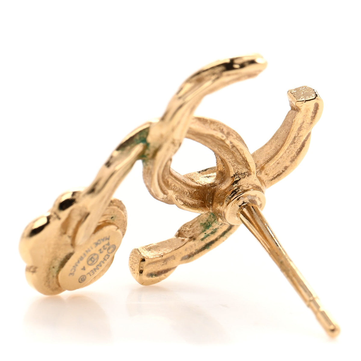 Chanel Metal Camellia CC Stud Earrings Gold