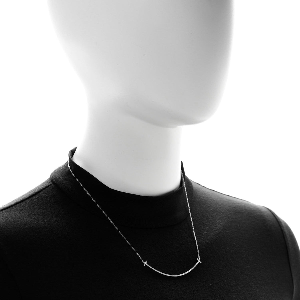 Tiffany 18K White Gold Diamond Large T Smile Pendant Necklace