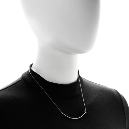 Tiffany 18K White Gold Diamond Large T Smile Pendant Necklace