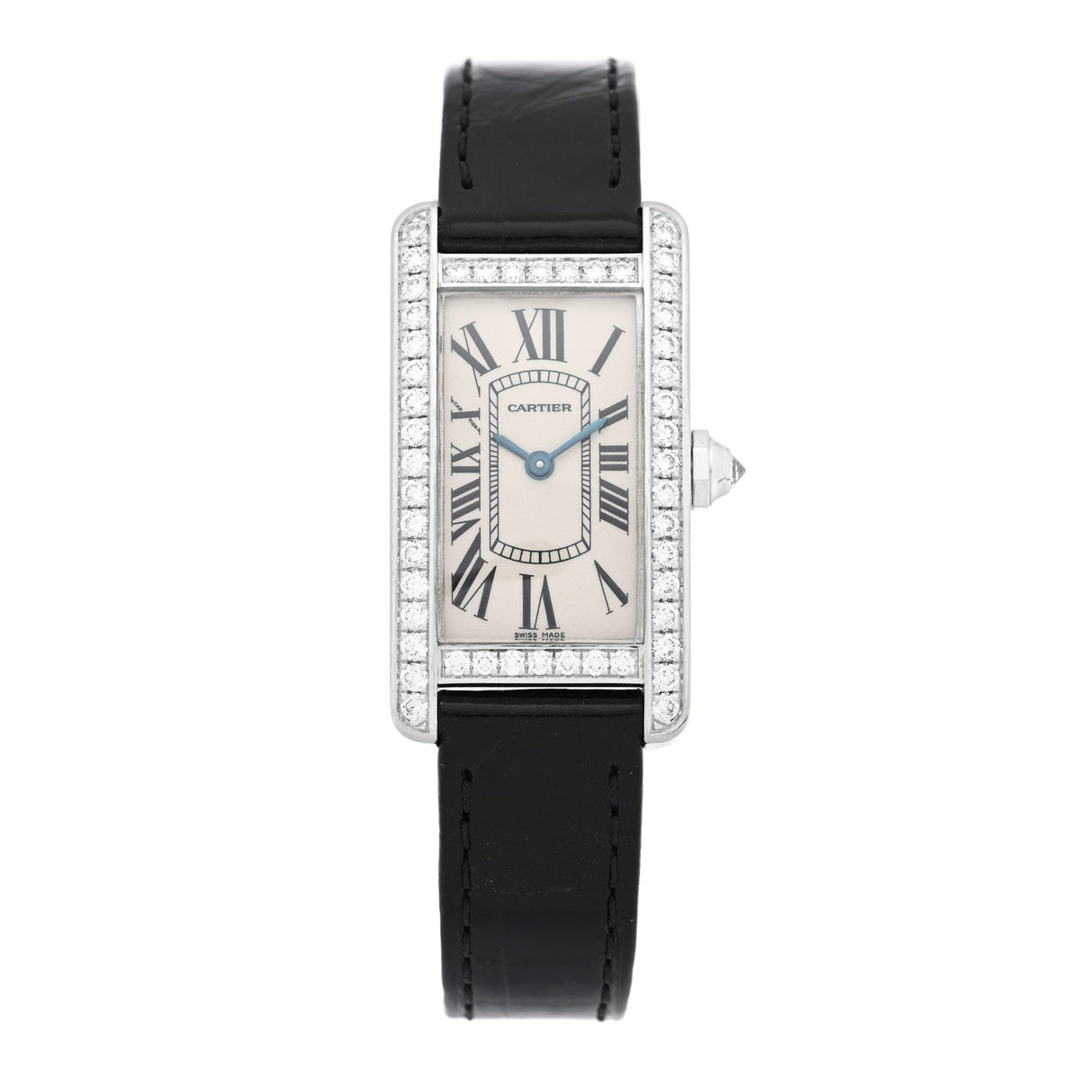 Cartier 18K White Gold Diamond 19mm Tank Americaine Watch