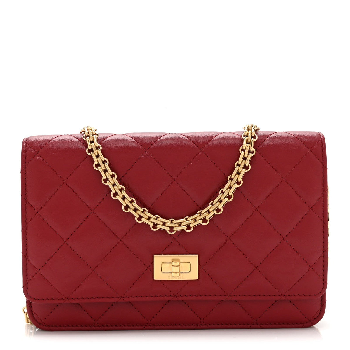 Chanel Aged Calfskin Quilted Reissue Wallet On Chain Red