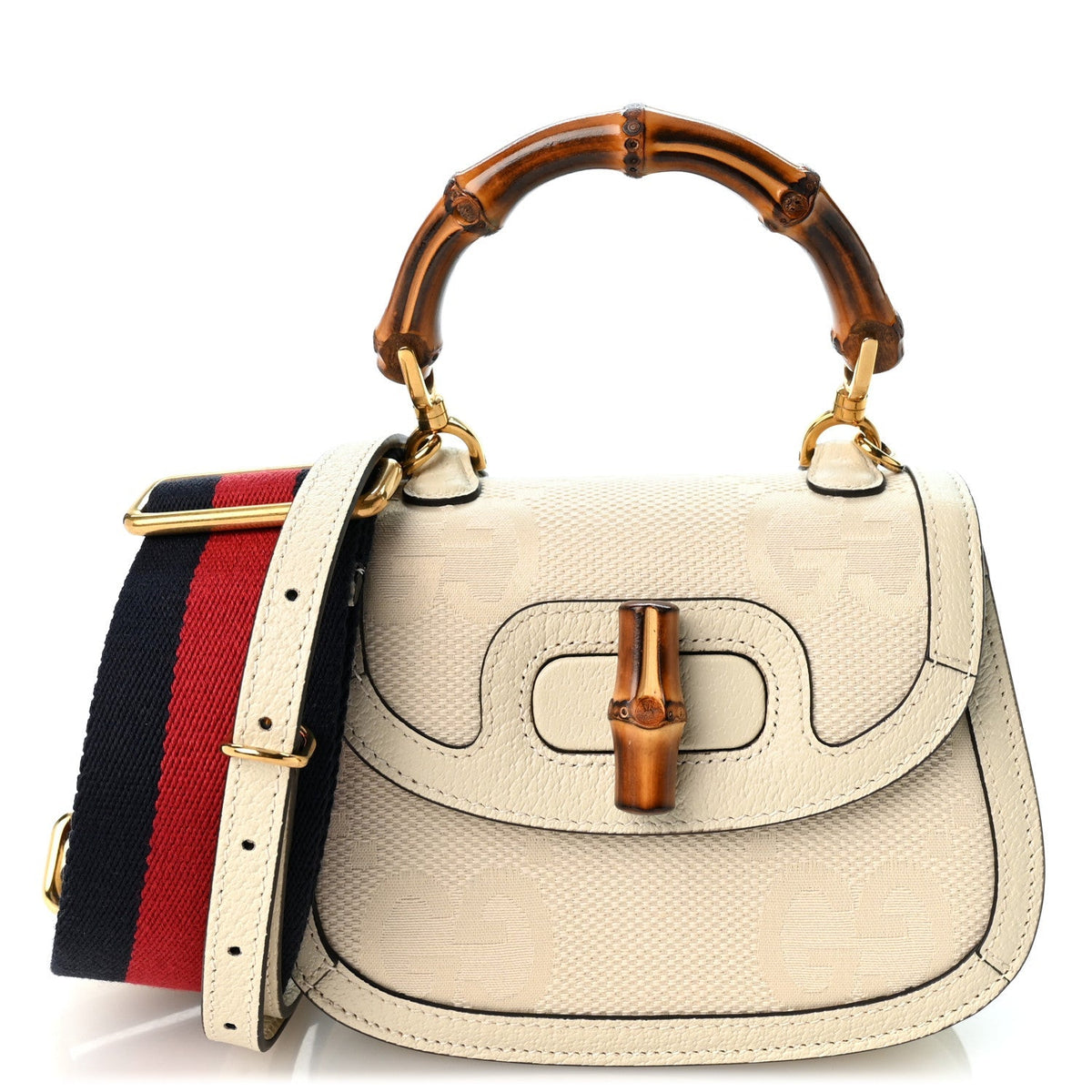 Gucci Jumbo GG Dollar Calfskin Mini Bamboo 1947 Bag Off White