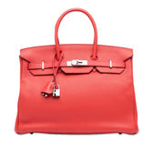 Birkin Handbag Red Clemence with Palladium Hardware 35