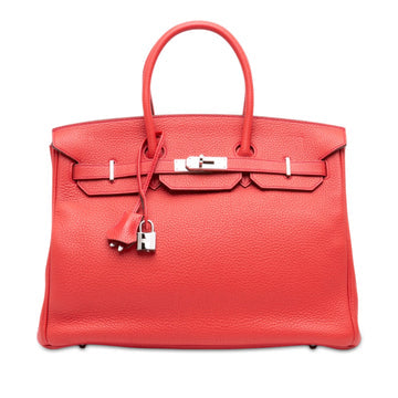 Birkin Handbag Red Clemence with Palladium Hardware 35