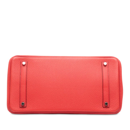 Birkin Handbag Red Clemence with Palladium Hardware 35