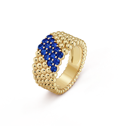 18K Gold Sapphire VCA Perlée Couleurs 5 Rows Ring