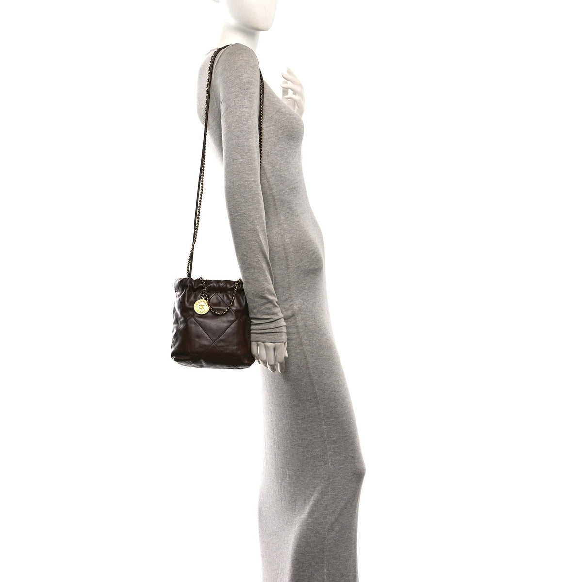 Chanel Shiny Calfskin Quilted Mini Chanel 22 Brown