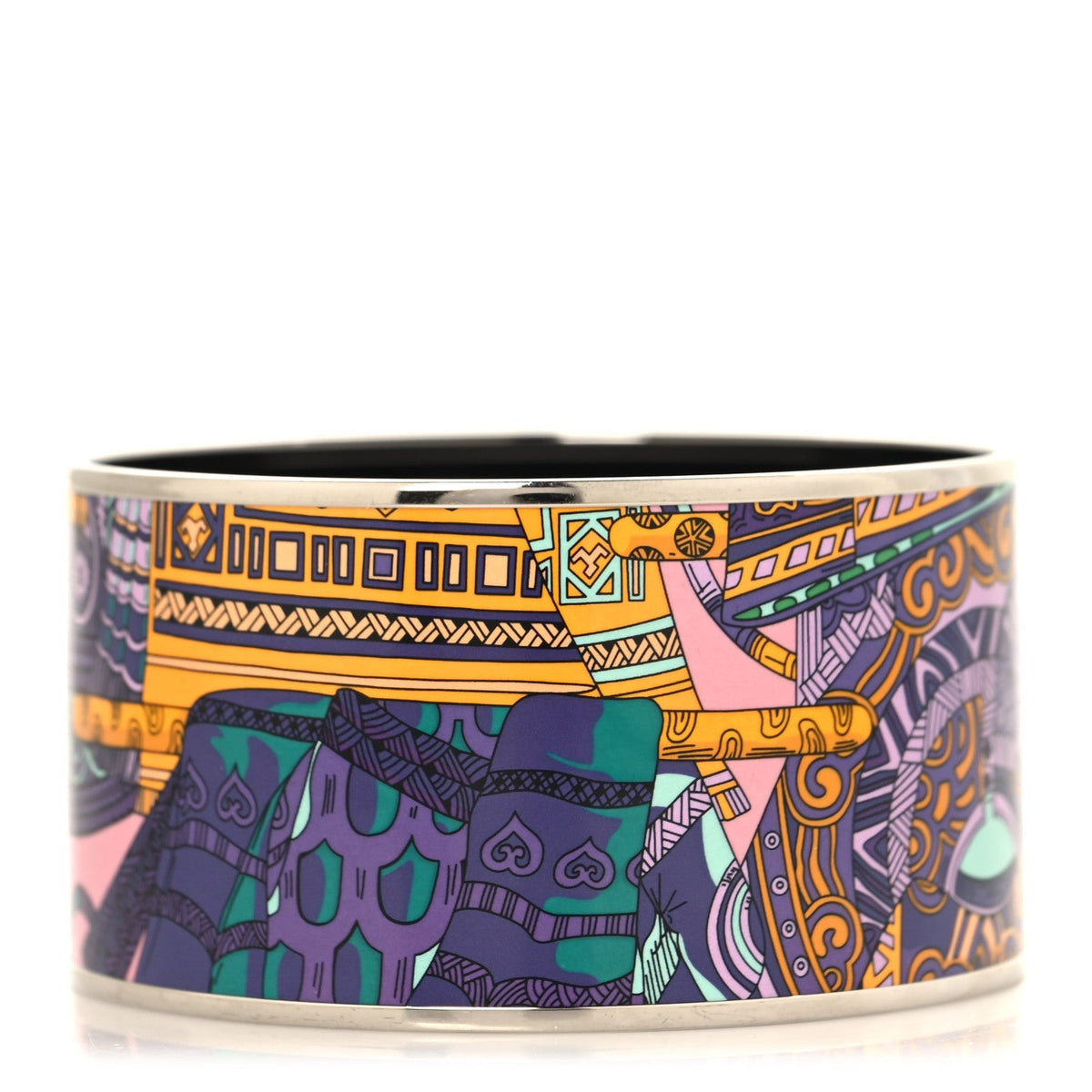 Hermes Palladium Plated Printed Extra Wide Bracelet 70