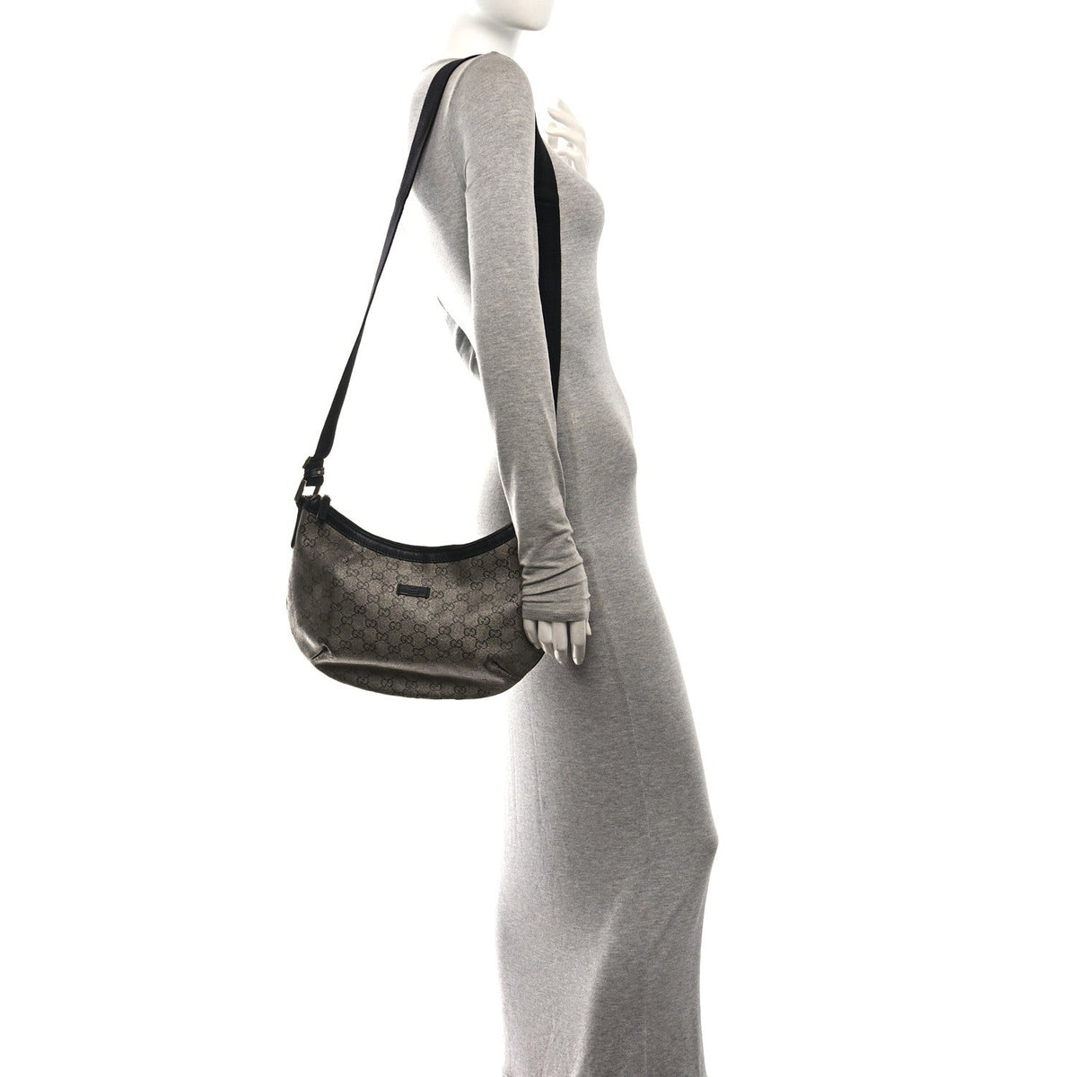 Gucci Lurex Monogram Medium Half Moon Hobo Black