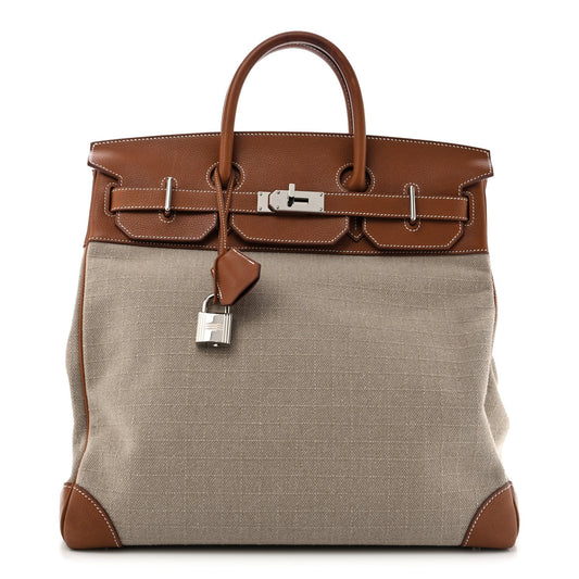 Hermes Barenia Toile Maxi Bivouac HAC Birkin 40 Ficelle Fauve