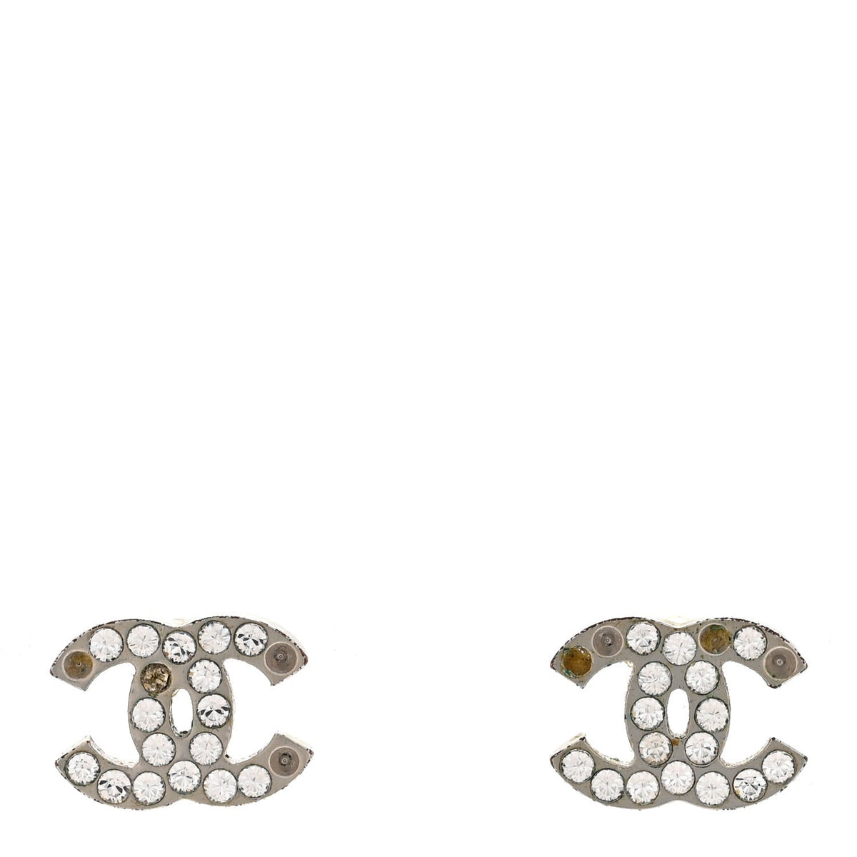 Chanel Silver Tone Crystal CC Earrings Silver