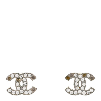 Chanel Silver Tone Crystal CC Earrings Silver