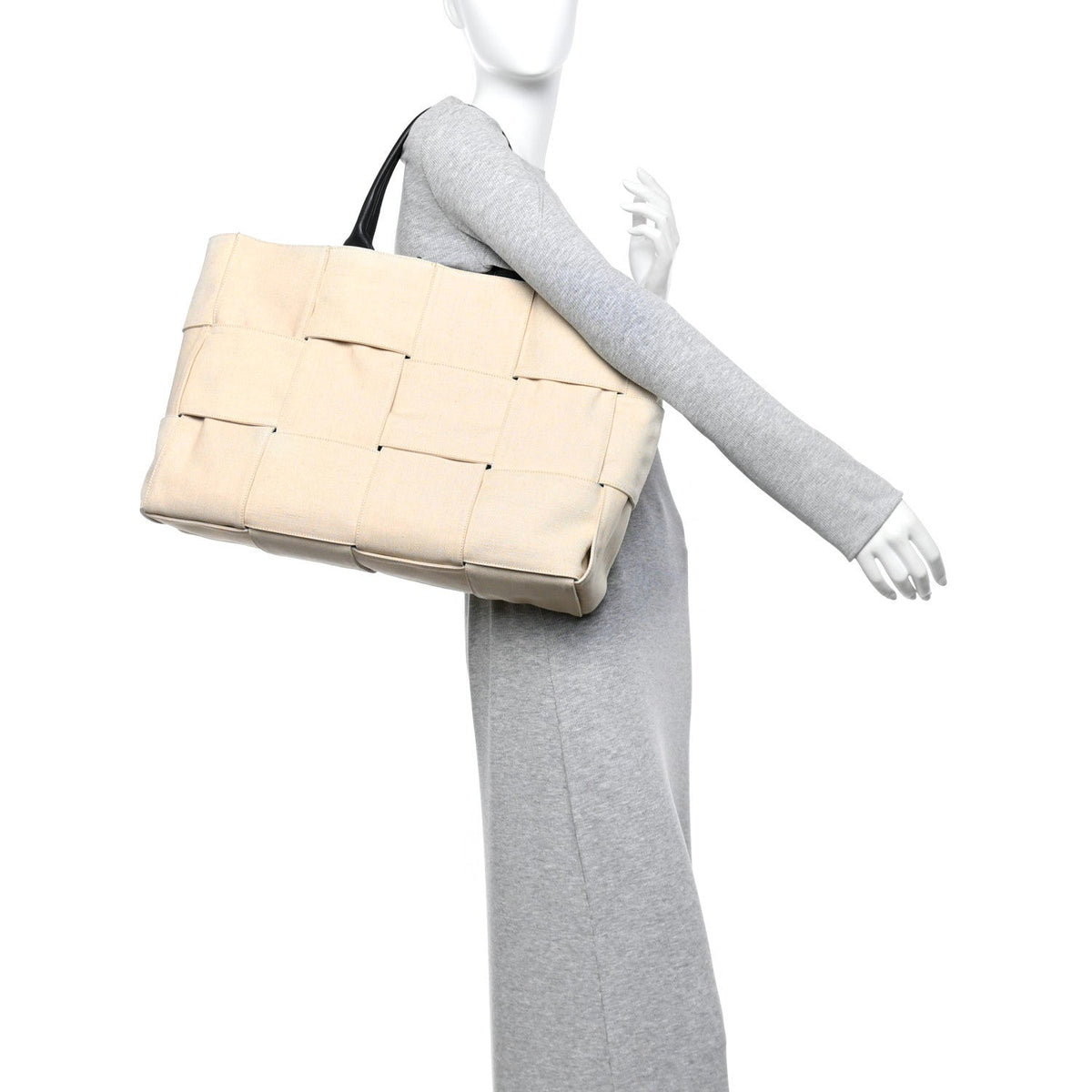 Bottega Veneta Canvas Maxi Intrecciato Large Arco Tote Beige Black