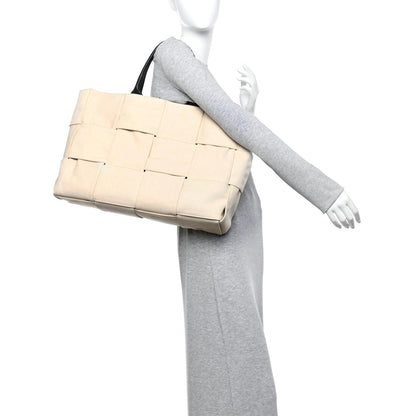 Bottega Veneta Canvas Maxi Intrecciato Large Arco Tote Beige Black