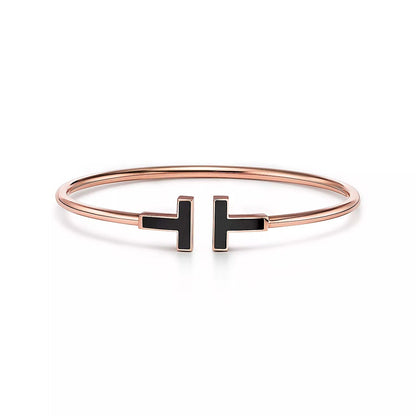 18K Rose Gold Onyx Tiffany T Bracelet