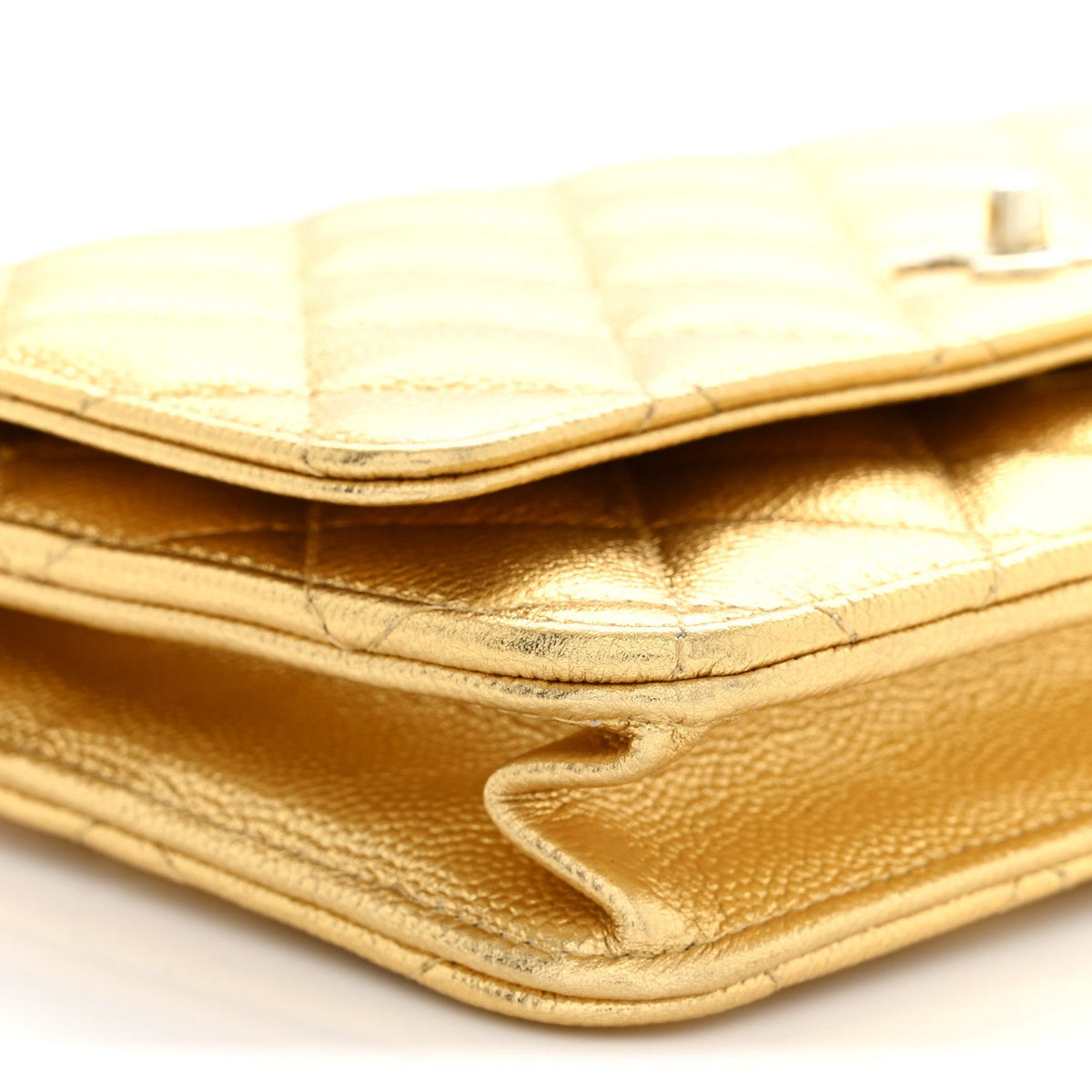 Chanel Metallic Caviar Quilted CC Turnlock Wallet On Chain Gold 1984250