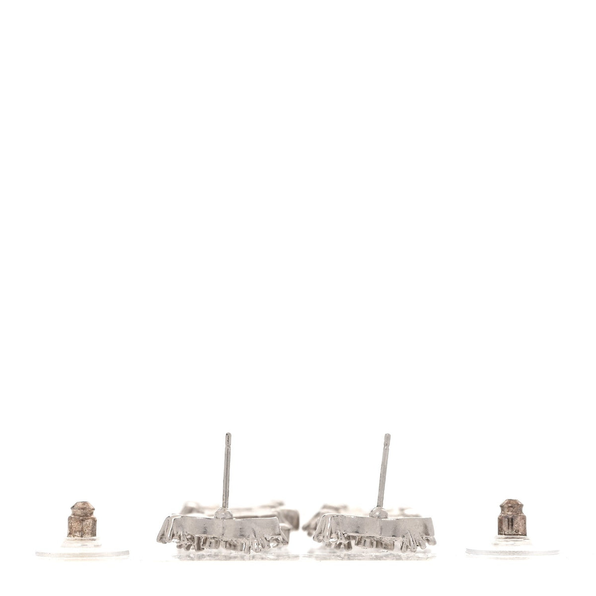 Chanel Crystal Cha-Nel Logo Drop Earrings Silver