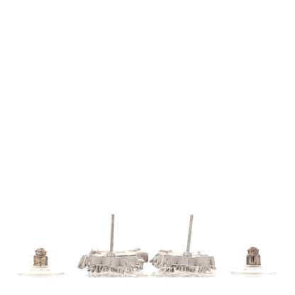 Chanel Crystal Cha-Nel Logo Drop Earrings Silver