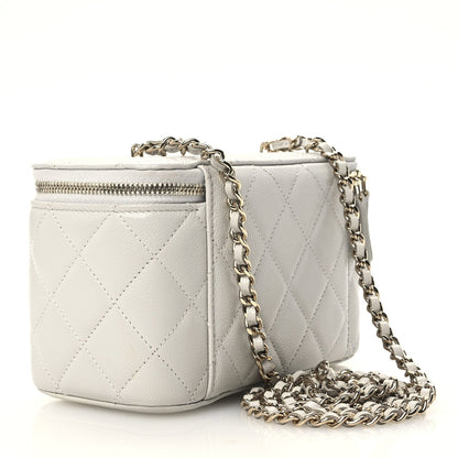 Chanel Caviar Quilted Small Tiny CC Vanity Case With Chain Light Grey